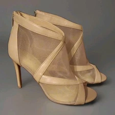 Nine West Womens Heeled Boots Size 7M Mauve Sheer Open Toe Ankle 3 Inch Heel