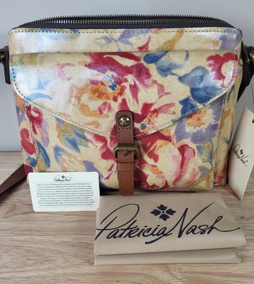 NWT Patricia Nash Avellino Leather Aegean Blooms Crossbody Bag & Dustbag