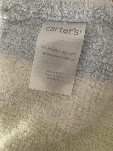 Carters Blue White Green Stripe Baby Blanket Chenille Security Lovey - Picture 6 of 7