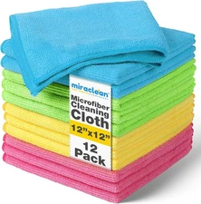 Microfiber Cleaning Cloth 12 Pack - 12 x 12 inches - Rags for Cleaning House Str