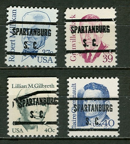 Spartanburg SC 239 precancel four better 37c-40c Great Americans, last ones