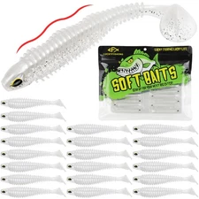 20PCS Paddle Tail Swimbaits 2.5” Soft Plastic Lures Bass Trout Crappie (White)