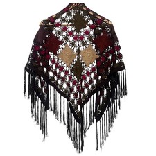 Boho Crochet Triangle Fringe Shawl Wrap Earhtones Cottagecore Victorian Granny