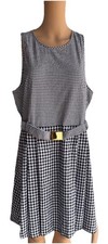 Michael Kors Gingham Searsucker Sleeveless Gold Buckle Dress Size 16