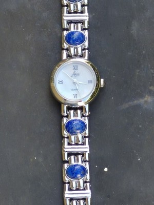 Aria Silver Tone Blue Lapis MOP Quartz Japan Mvmt NWOT  display picture 3