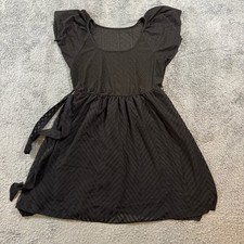 Shein Curve Dress 1XL Black Eyelet Lace Fit Flare Short Sleeve Empire Waist Tie