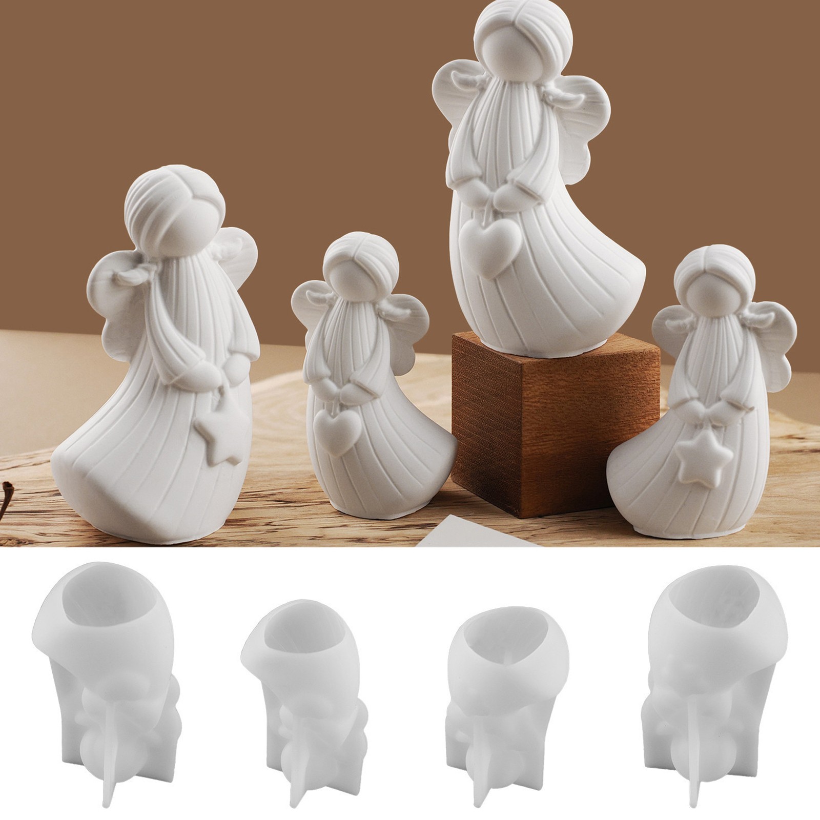 Angel Silicone Mold 4 Pieces Epoxy Casting Handcraft Moulds 3D Candle Molds