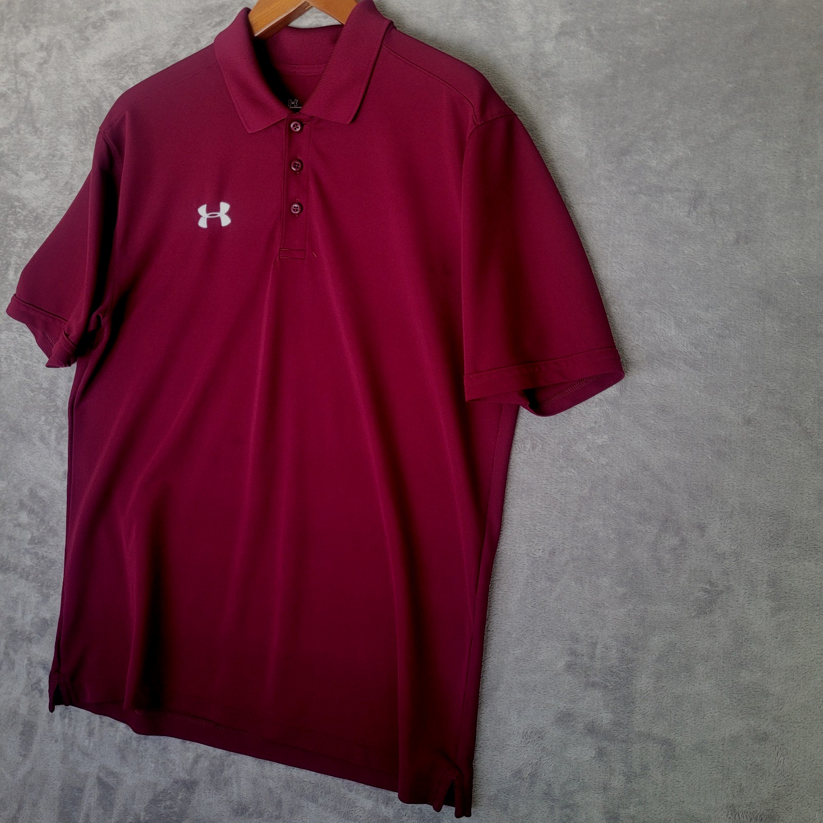 Under Armour HeatGear Polo Shirt Burgundy Deep Red Wine Mens Large Loose thumbnail 4