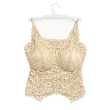 Women s Pale Cream Floral Lace V-Neck Crop Top Camisole, Size: 165/90