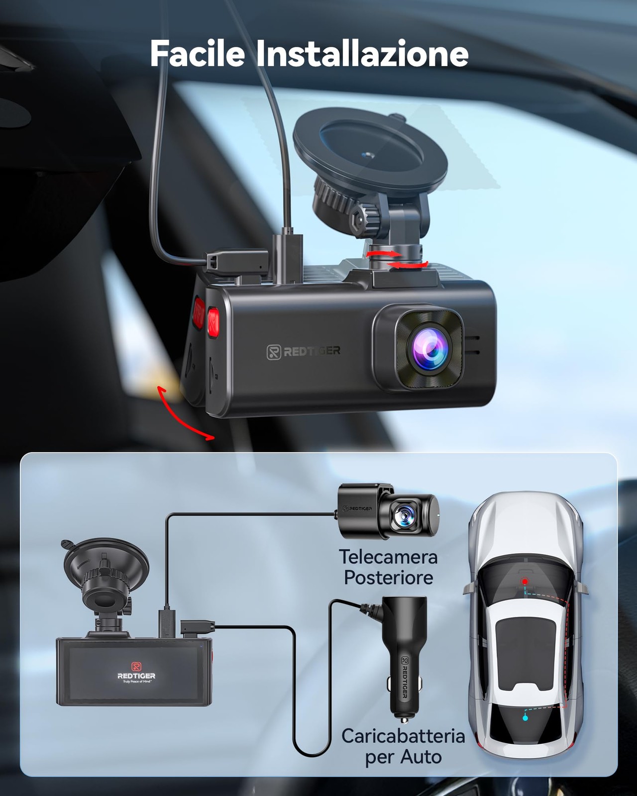 Redtiger Dashcam Auto 4K Anteriore/posteriore Starvis 2 WIFI 5,8 Ghz Imx678 8mp - Miniatura 18