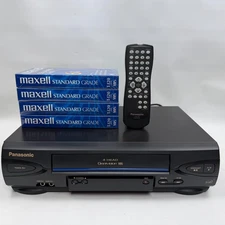 Panasonic VCR Blueline Omnivision PV-V4022 w/ Remote & 4 Maxell T-120 VHS Tested