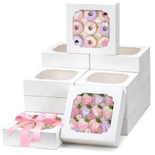 45pcs Bakery Boxes 8x8x2.5 Inches Cookie Boxes with Window Treat Container fo...
