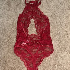 NWT 2018 Victoria s Secret Red Lace Halter Teddy Bodysuit Xs Lingerie Coquette