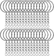 50 PC Bulk Keychains Set, Split Keychains Rings with Chain 1 Inch, Key Rings New