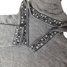 Vintage Grey Hooded Knit Fringe Tassel Baja Poncho Pullover Sweater Small Boho