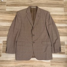 Burberry London Mens 42R Worsted Wool Blazer Tan Glen Plaid Made in USA