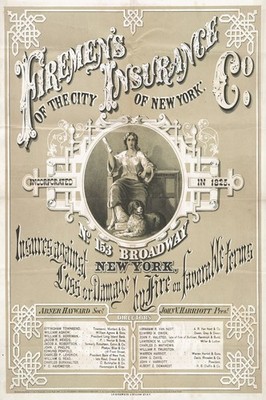   Firemen's Insurance Co. Vintage Poster - 1825 NYC - 24x36  Gallery Grade