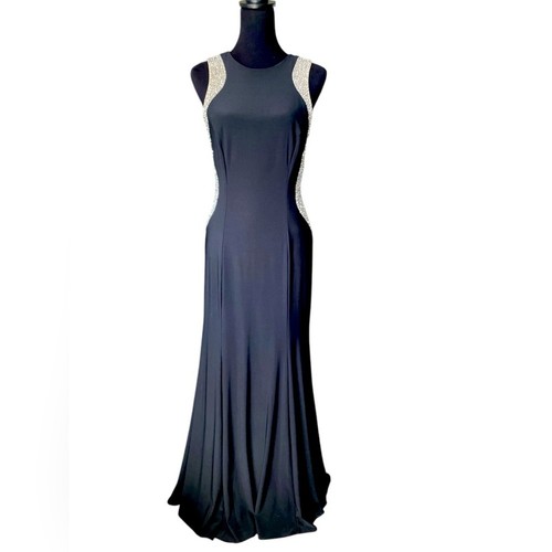 Abito nuovo con etichette Xscape nero e champagne con perline Illusion-Trim, taglia 12, ballo formale - Foto 4 di 12