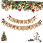  Merry Christmas Burlap Banner with 4 Red Bows, Home Indoor Christmas 
