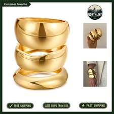Chunky Gold Bangle Set - Dainty 14k Gold Plated Stackable Bracelets for Women