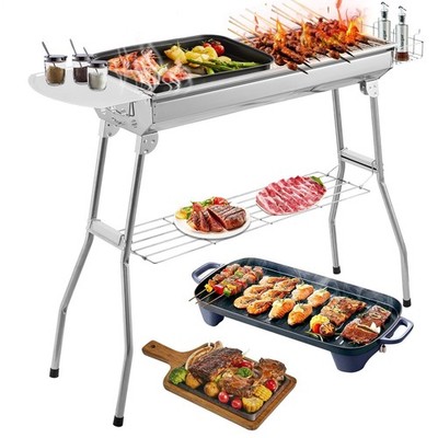 Folding BBQ Grill Barbeque Grill Stainless Steel Outdoor Charcoal Large Portable