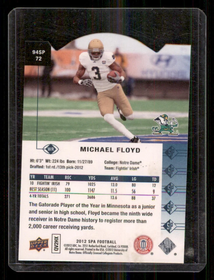 2012 SP Authentic 1994 SP Die Cut #94SP72 Michael Floyd - Image 2 of 2
