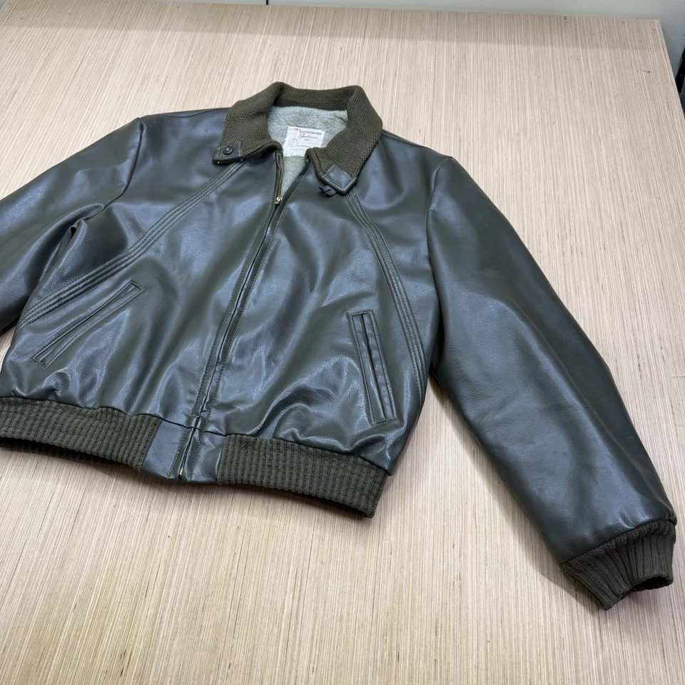 Vintage 60’s Knit Collar Leather Bomber Flight Jacket Ralph Edwards Sportswear - Image 2 of 4