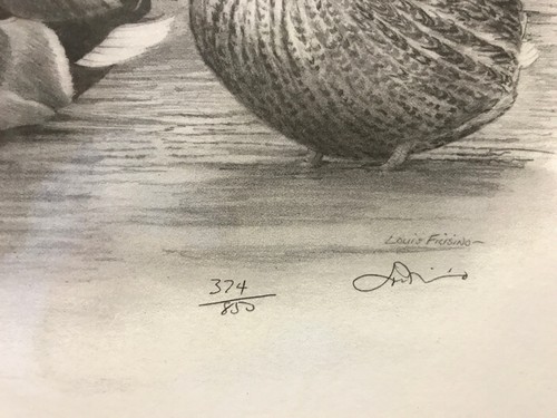 DUCK LITHOGRAPH Louis Frisino Signed And Numbered LTD ED Duck Charcoal 14X17” - Picture 3 of 3