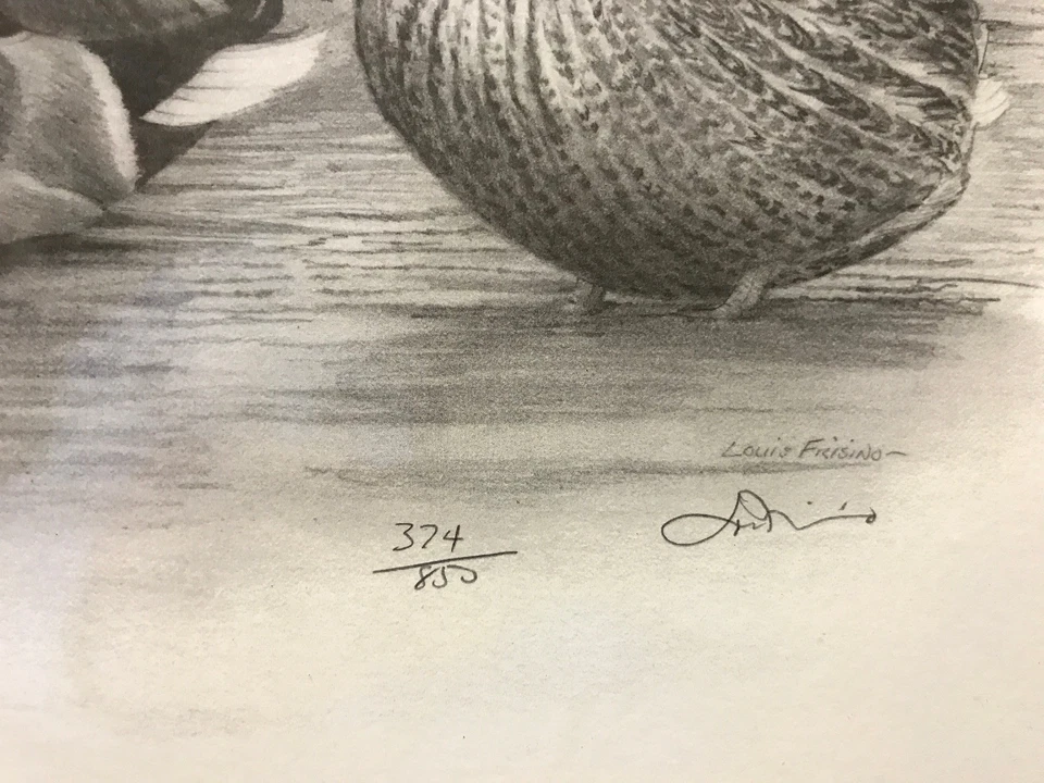 "Litografía de pato Louis Frisino firmada y numerada edición limitada pato carbón 14X17""" Foto 3 de 3