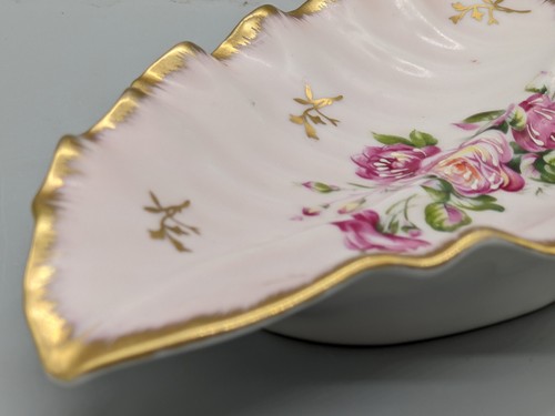 Piatto caramelle vintage Lefton dipinto a mano rose forma foglia con bordo oro - spedizione gratuita. - Foto 3 di 10