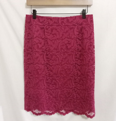 Garnet Hill Women s Size 4 Raspberry Lace Lined Pencil Skirt Knee Length