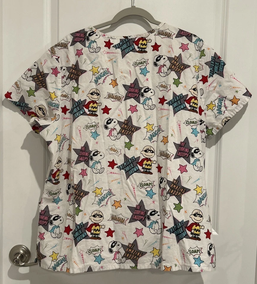 Peanuts Snoopy Charlie Brown Scrubs Top 2x - Image 3 of 4