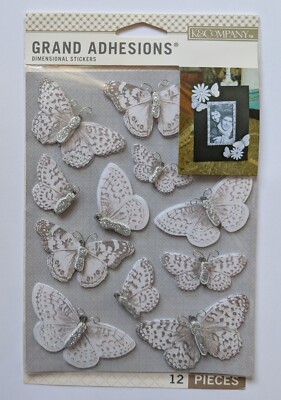 The Kiss White & Silver Butterflies Grand Adhesions Scrapbook Stickers K&Company