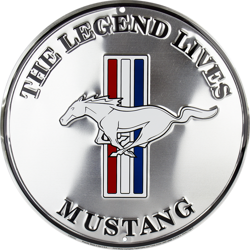 FORD THE LEGENDARY MUSTANG 24" X LARGE ROUND SIGN METAL TIN EMBOSSED LOGO GARAGE - Picture 5 of 5