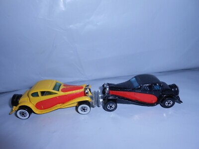 VTG 1980 HOT WHEELS 37 BUGATTI YELLOW MAL BLACK HK VARIATIONS WW/BW TIRES 