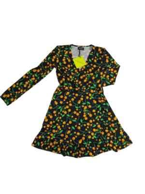 Even & Odd Damenkleid   Schwarz mit Kirschmuster (Größe S)