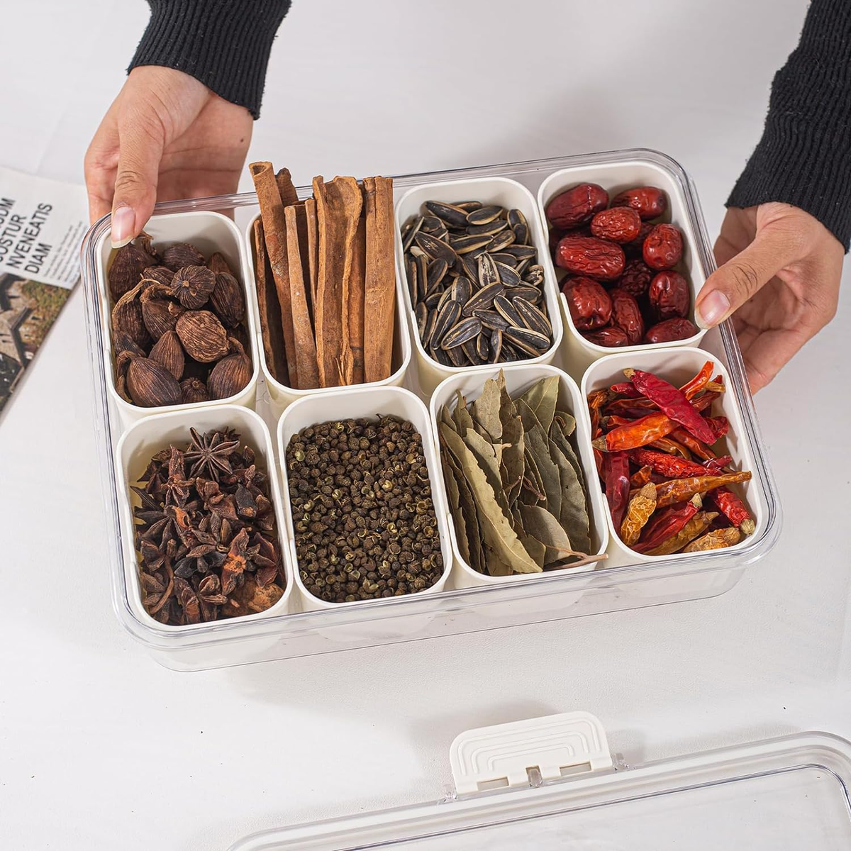 8 Compartment Snack Box With Airtight Lid - Portable Serving Tray For Fruits, Nuts, Candy, Snacks