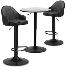 3 Piece Dining Set[SWIVEL WOODEN PUB TABLE+2 BAR STOOLS]Adjustable Height Chair