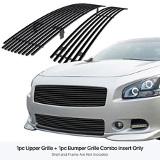 Fits 2009-2014 Nissan Maxima Stainless Black 8x6 Billet Grille Insert Combo