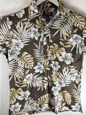 Vintage Ono  Company Mens Hawaiian Shirt Large Brown Floral Cotton Button Casu