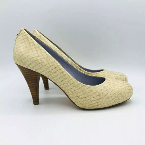 Johnston & Murphy Shoe Womens Size 7.5M Beige Heels Stiletto Snake Print Slip On - Picture 1 of 12