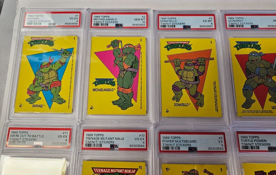 Juego completo de pegatinas Topps Teenage Mutant Ninja Turtles 1989 clasificación PSA #1-11 Foto 3 de 4
