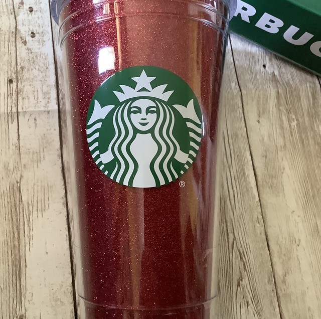 New Starbucks Red Glitter Tumbler Cold Cup With Straw. With Tag. 20 Oz