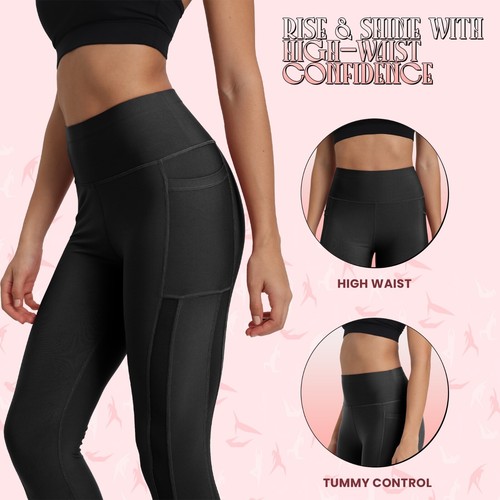 Women Mesh Panel Leggings For Workout Tummy control High Waist With Pockets - Picture 4 of 44