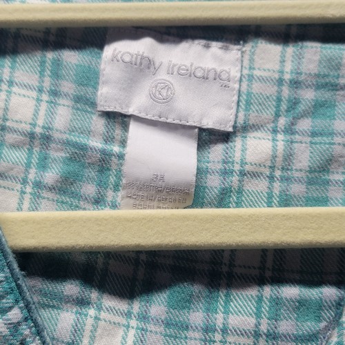 Size 3X Kathy Ireland Women's Mint Green Plaid Long Sleeve Top Shirt Pajama - Picture 5 of 9