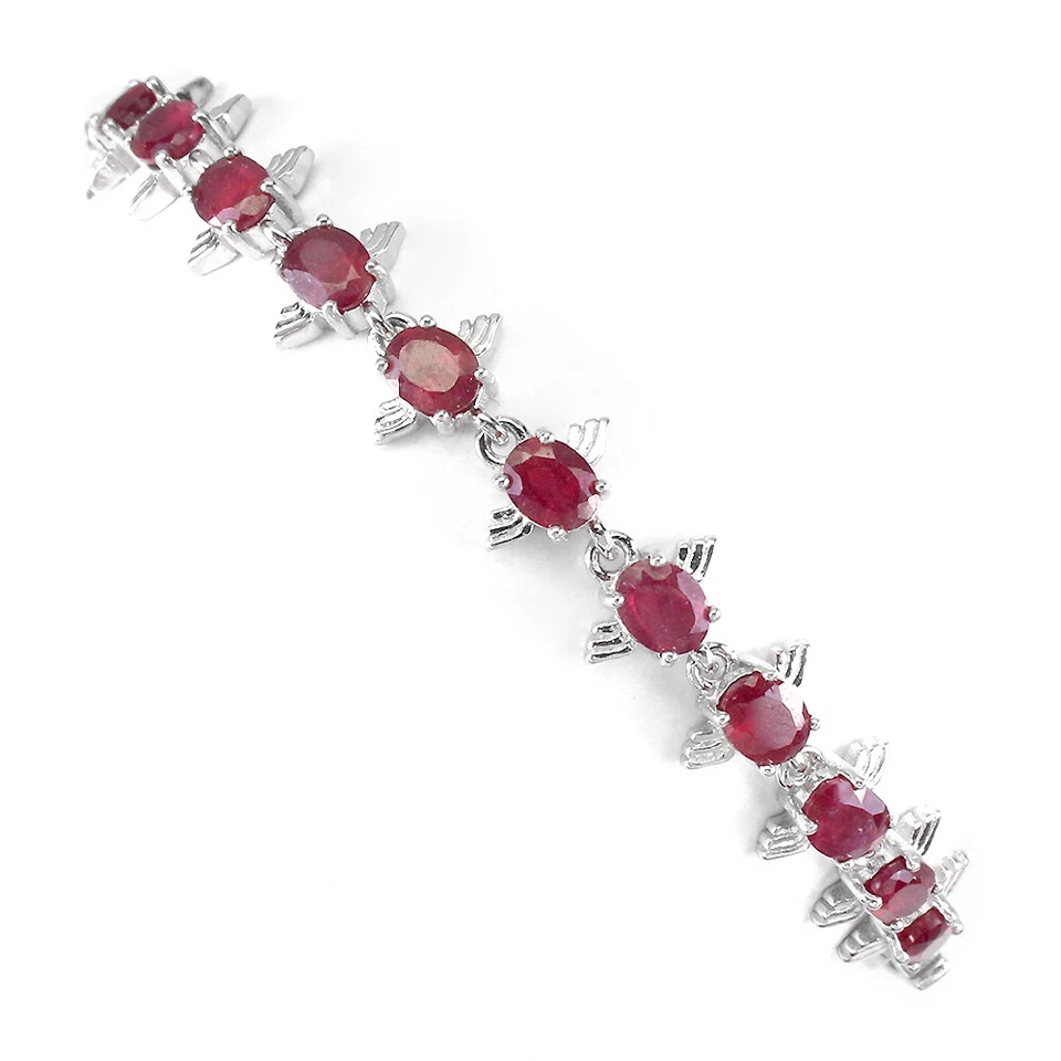 925 Sterling Silver Bracelet Oval Ruby Natural Gemstone Jewelry 7inches Gift - Image 2 of 4