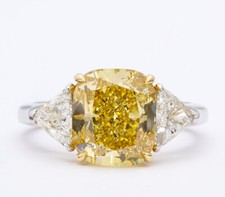 Citrine 3.30CT Yellow Cushion CZ Three Stone Solitaire Wedding 925 Silver Ring