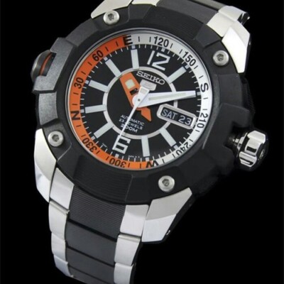 Brand New Seiko 5 SKZ265K1 Silver Black Orange 200 M Automatic Day