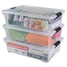Idotry 20 Qt Under Bed Storage Box, Stackable Bin with Lid & Wheels, 3-Packs