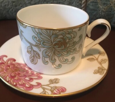 LENOX MARCHESA Painted Camellia Bone China Teacup Saucer (Made In USA) 